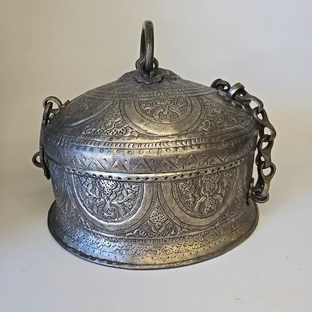 Antique‎ Brass Beautifully Carved Chapati/Masala Container